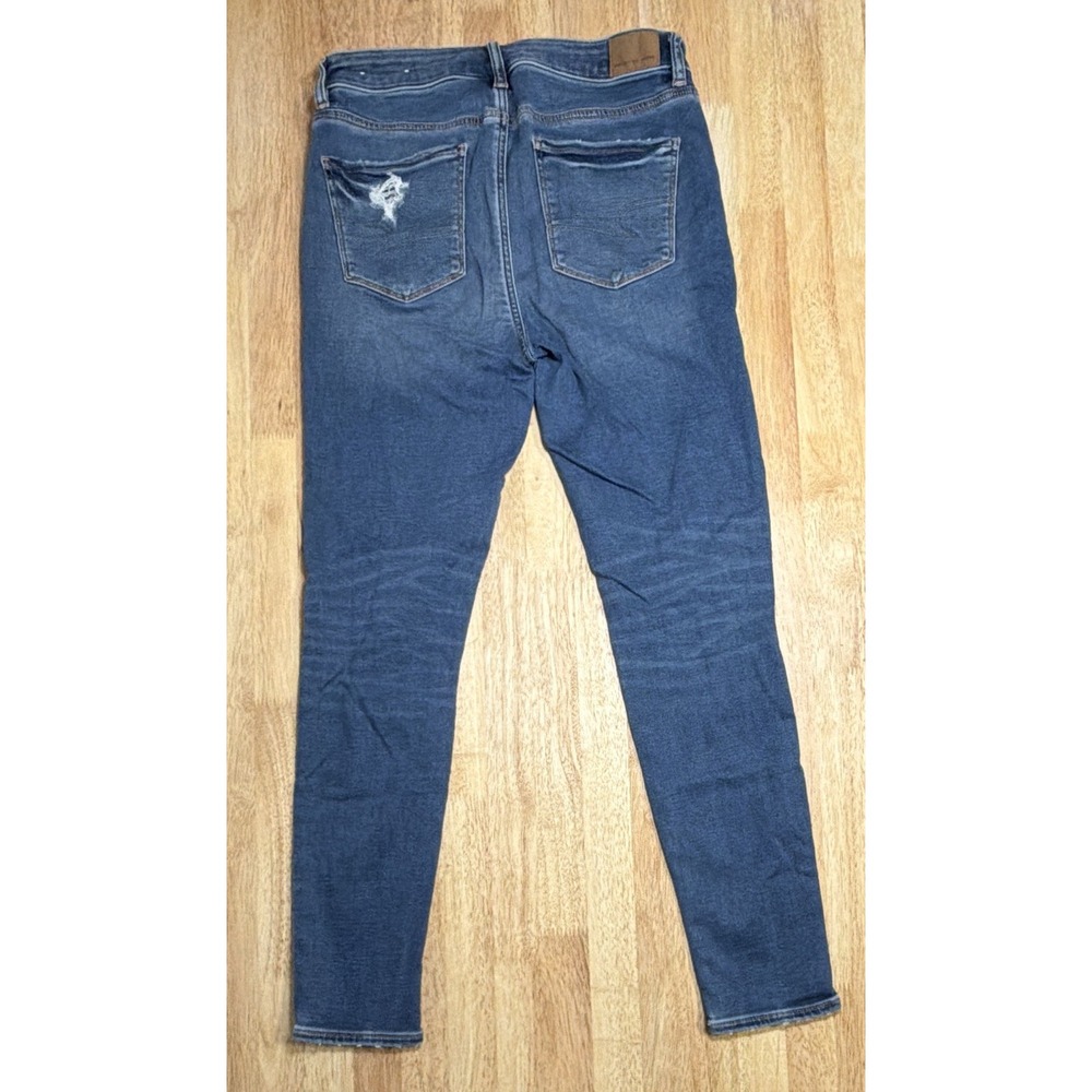 American Eagle Next Level Stretch Hi-Rise Blue Distressed Women's Size 10 - Picture 10 of 16